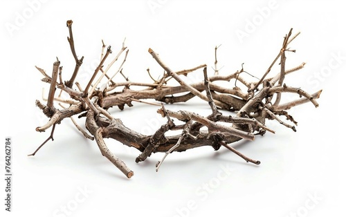 Crown of Thorns: Branches Symbolizing Sacrifice Isolated on White Background.