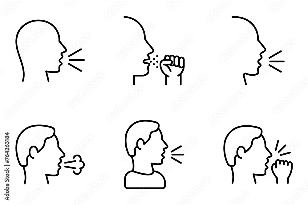 Cough line icon set, vector pictogram of flu or coronavirus symptom. vector illustration on white background Cough line icon set, vector pictogram of flu or coronavirus symptom. vector illustration on white background