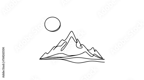 One continuous line drawing of mountain range landscape. Web banner with mounts and high peak in simple linear style. Adventure winter sports and hiking tourism concept. Vector illustration