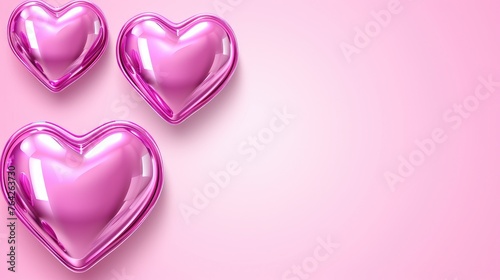 Pink metal hearts on a pink background for valentine's day, weddings and women's day
