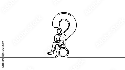 Continuous one line drawing man and question mark. Frequently Asked Questions Concept. Single line draw design vector graphic illustration.