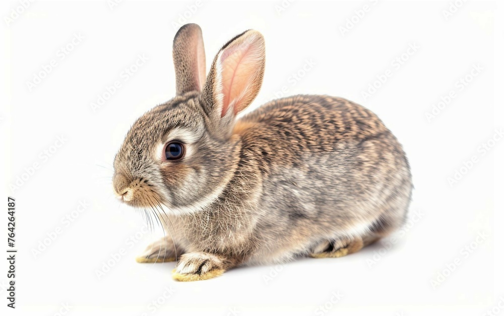 Playful Gray Bunny Hopping Around Isolated on White Background. Playful Gray Bunny Hopping Around Isolated on White Background.