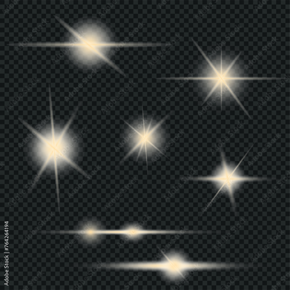 Sparkling stars, flickering and flashing lights. Set of different light effects on black background Sparkling stars, flickering and flashing lights. Set of different light effects on black background