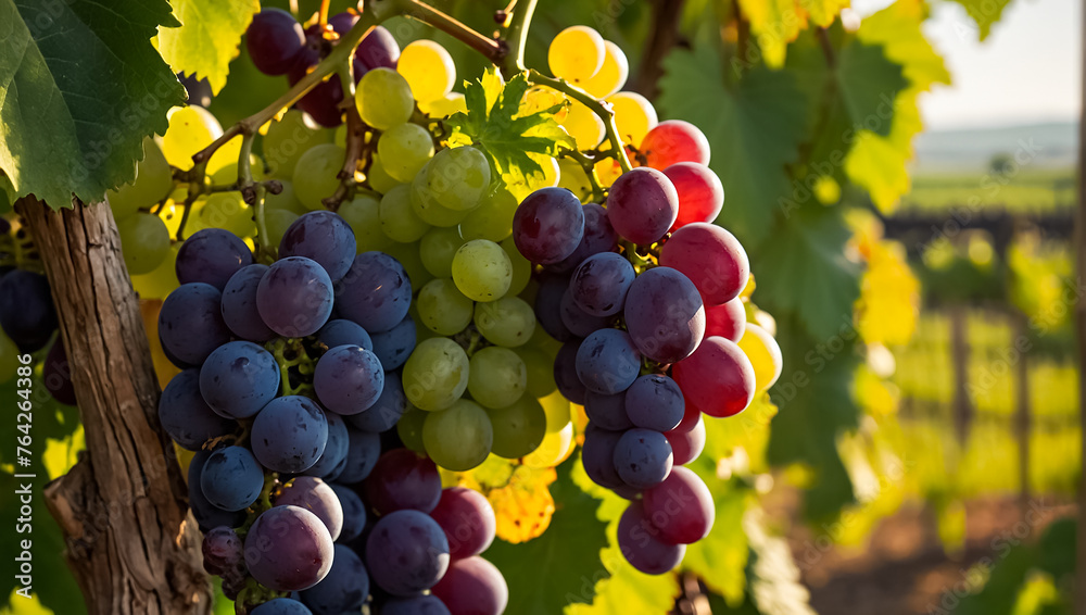 fresh grapes on a vineyard branch summer