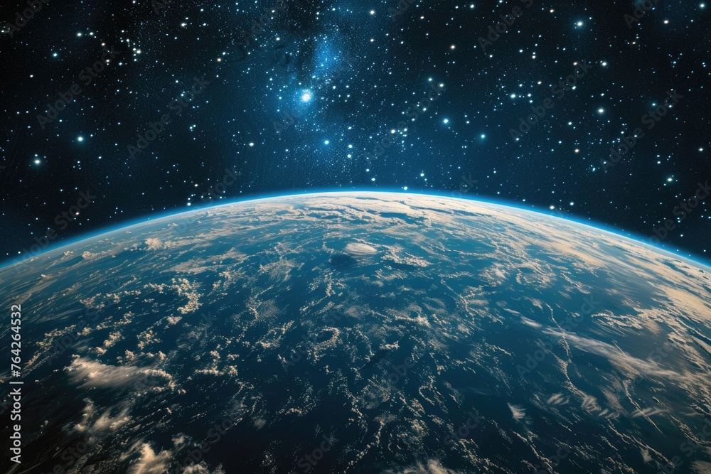 Fototapeta premium View of the earth from space with many stars in the background