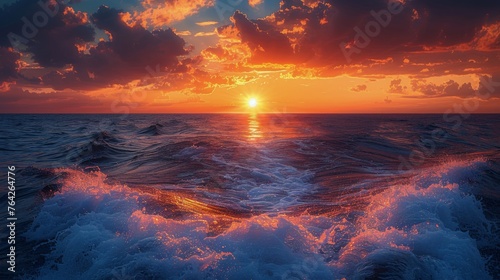Boat Navigating Ocean Sunset