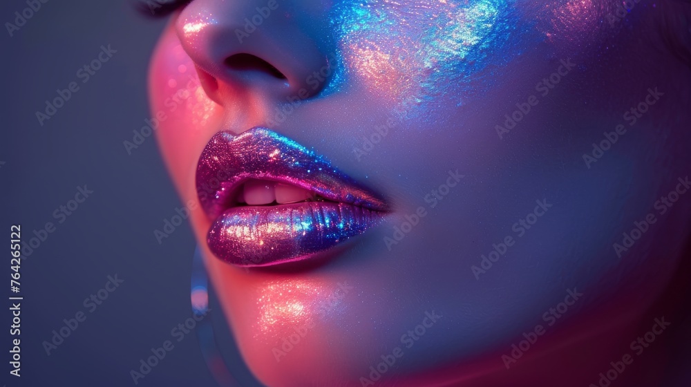 Obraz premium Close Up of Womans Face With Bright Makeup