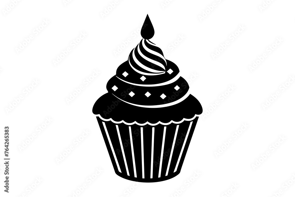 cupcake with icing silhouette vector art illustration