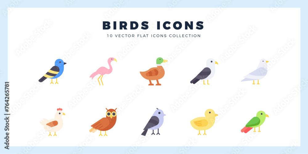 10 Bird Flat icons pack. vector illustration.