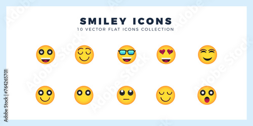 10 Smileys Flat icons pack. vector illustration.