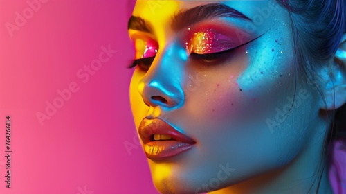 Woman With Bright Makeup and Neon Makeup