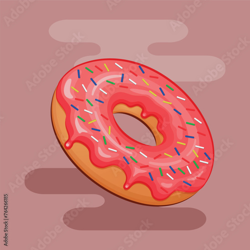 Cartoon bright pink color glazed donut wallpaper tshirt print design illustration. Vector cute art	