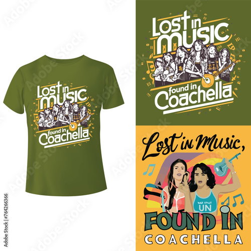 lost music found in coachella festival T-shirt vector illustration colourfull Design Art Design