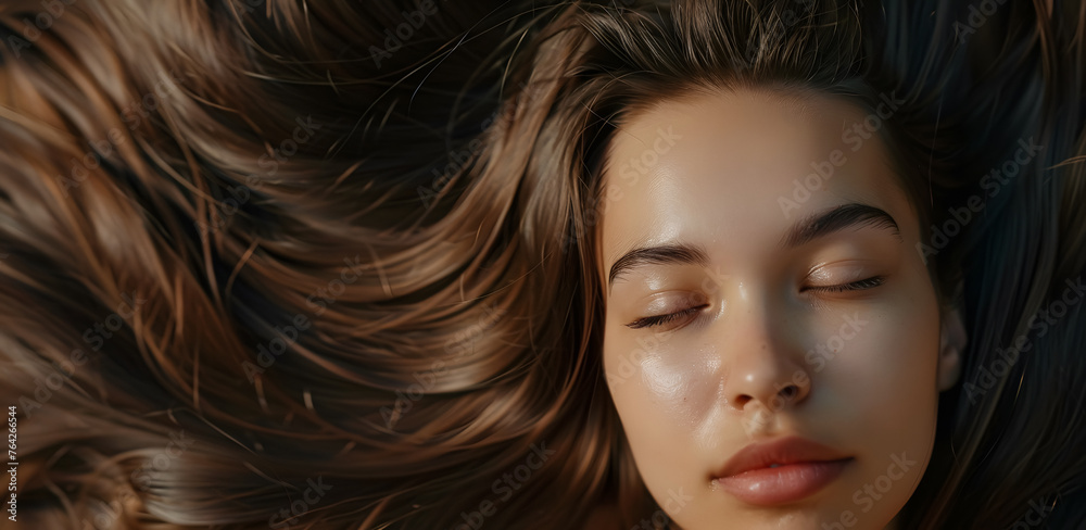 Beautiful woman modeling her long, shiny, silky brown hair Beautiful woman modeling her long, shiny, silky brown hair