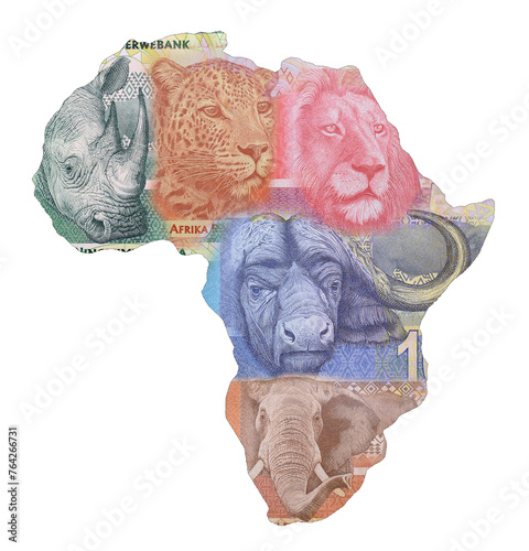 Big African five on South African banknotes