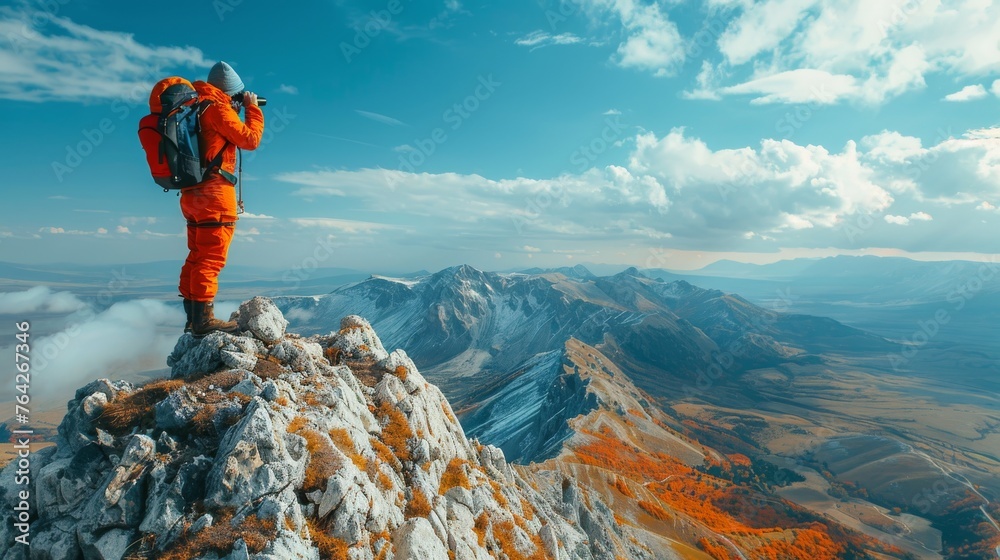 Man Standing on Mountain Summit