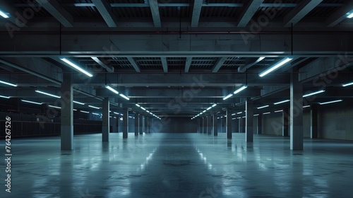 An empty warehouse transforms into a dark, enigmatic car showroom © Chingiz