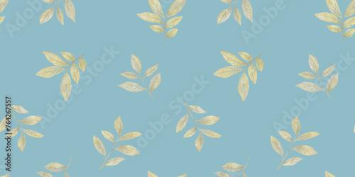 Watercolor leaf surface design. Illustration of drawn branches with leaves for design  summer plants seamless background
