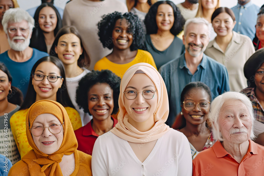Obraz premium Large group of happy multiethnic and multi-generation people.