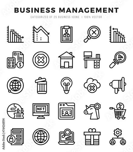 Set of Business Management Icons Lineal icons collection.