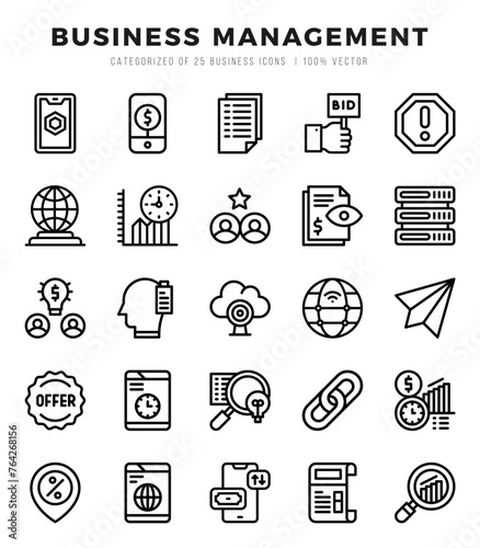 Set of Business Management icons in Lineal style. Lineal Icons symbol collection.
