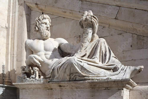 Detail of Fountain of the Goddess Roma at Capitol Square in Rome, Italy, Capitol Square, Palazzo Senatorio, Palazzo, Senatorio