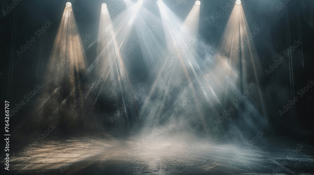 Dark concert stage with spotlight. Space for text. - obrazy, fototapety, plakaty 