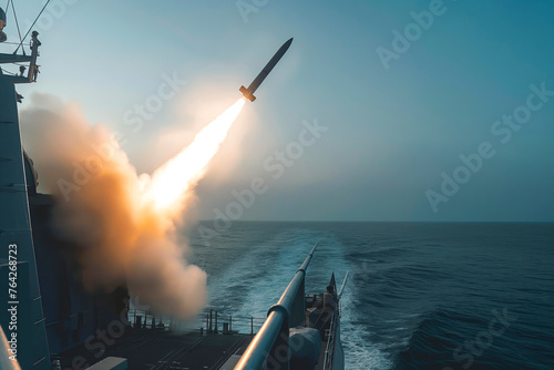 Missile Being Launched From A Warship On The High Seas