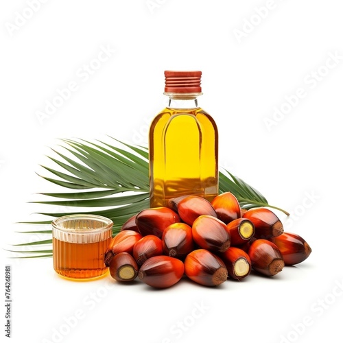 Standard or Extended Palm oil with fresh palm nuts on isolated on white background