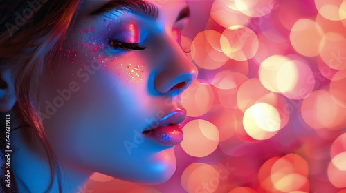 Woman With Bright Makeup and Neon Makeup