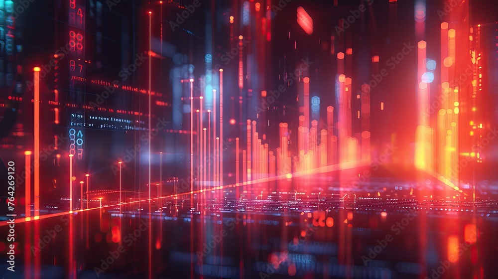 Futuristic cityscape with glowing data streams. Digital innovation and urban technology concept for banner and background design