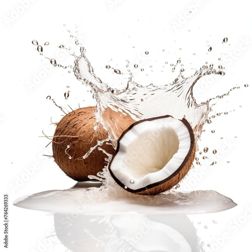Coconut juice splashing isolated on white background