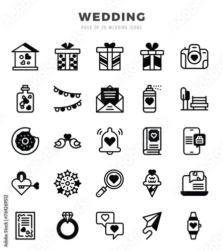 Wedding elements. Lineal Filled web icon set. Simple vector illustration.