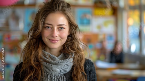 Girl Smiling Among Students in Classroom © olegganko