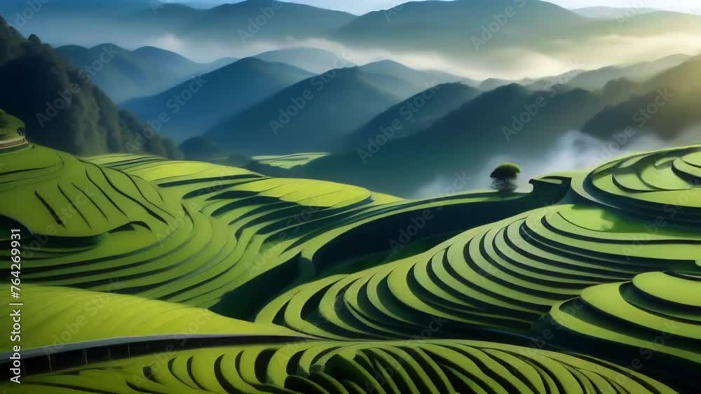 A beautiful peaceful and serene landscape with green hills and terraces. Horizontal video. A beautiful peaceful and serene landscape with green hills and terraces. Horizontal video.