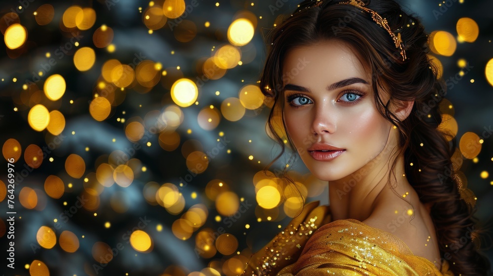 Woman Wearing Gold Dress and Tiara Woman Wearing Gold Dress and Tiara