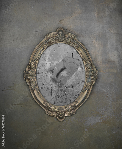 vintage dusty mirror on a concrete wall