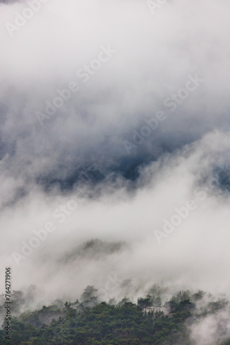 Mountain landscape. rain clouds over the forest. Turkey.