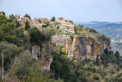 Streets and squares of Siurana, with its rock houses on top of a hill, tourist village of Tarragona, Spain.