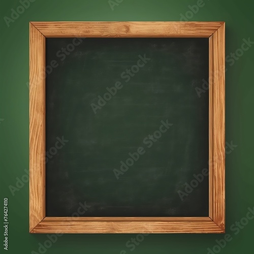 Blank green chalkboard background and wooden frame, rubbed-out dirty chalkboard, vector illustration