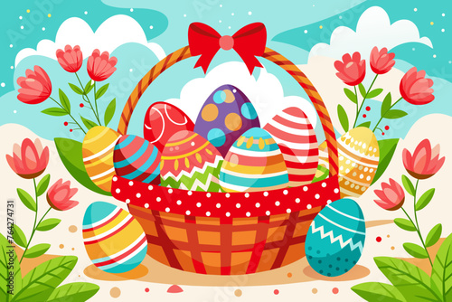 easter egg basket vector illustration