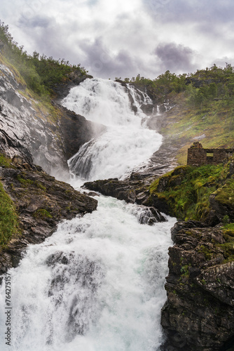 Kjosfossen Waterfall between Flam and Myrdal in Norway