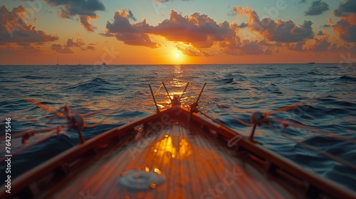 Boat Navigating Ocean Sunset