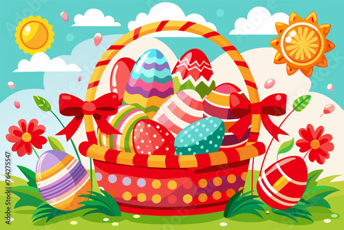 easter egg basket vector illustration