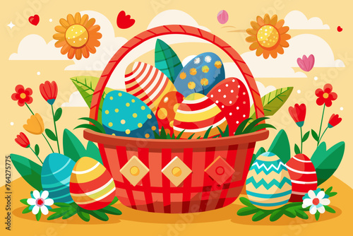 easter egg basket vector illustration