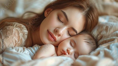 Two Young Children Sleeping Together on Bed