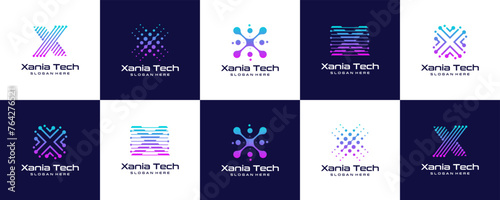 set of Creative letter X modern liner digital technology logo design photo