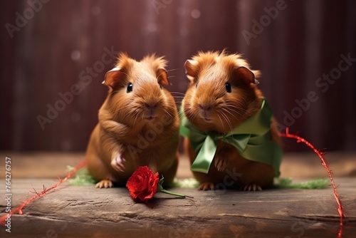 the guinea pigs look like they are sitting on Valentine's Day.