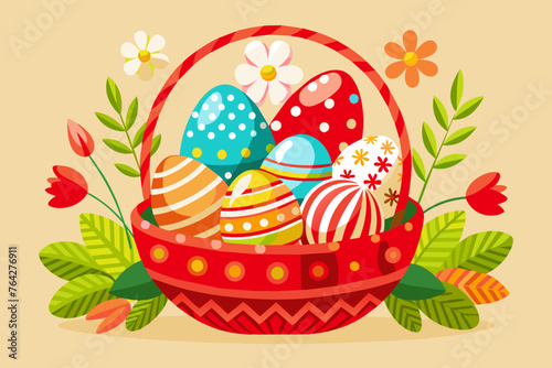 easter egg basket vector illustration