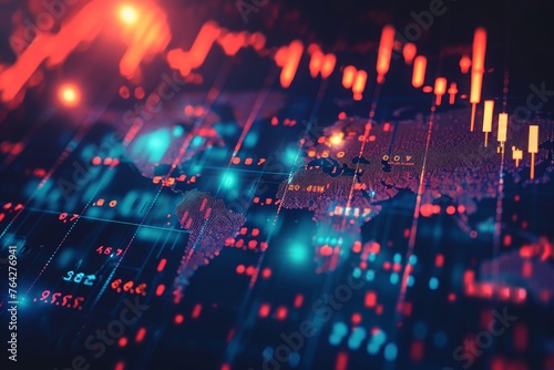 This abstract image showcases a stock market chart, illustrating the fluctuations and movements of various stocks, A chart reflecting global stock market trends, AI Generated